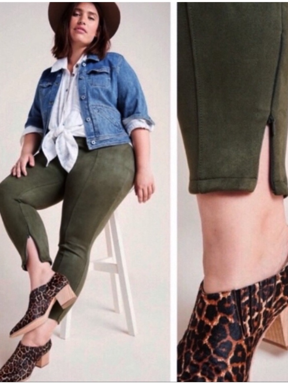 Anthropologie Faux Suede Olive Green Pull On Legging
